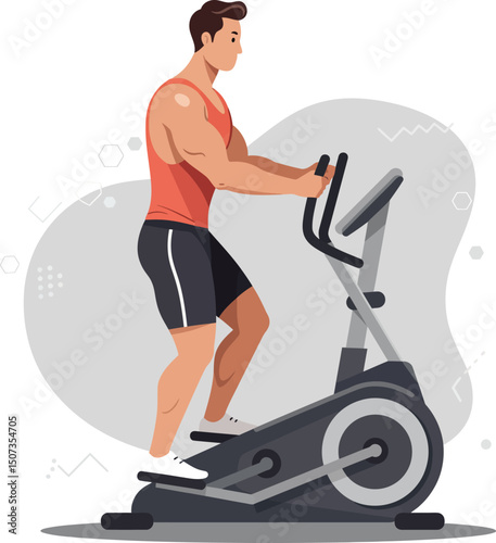 Man Exercising on Elliptical Trainer for Fitness and Cardio Workout in Casual Sportswear