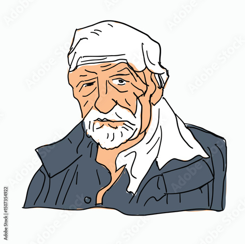 old man in white turban. Cartoon Style Illustration