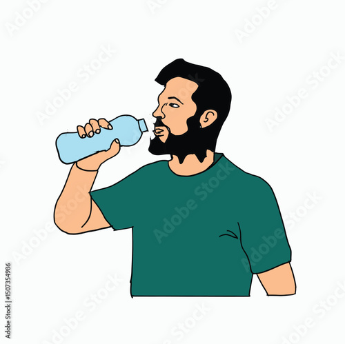 man drinking mineral water. Cartoon Style Illustration