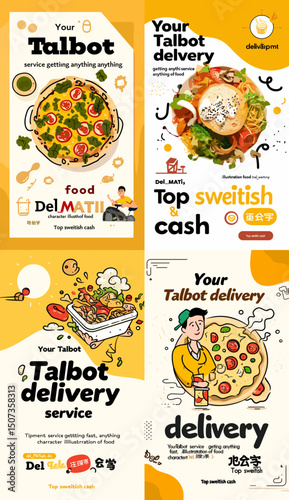 Culinary Canvas: A vibrant composition of food-themed social media graphics, inviting viewers to savor a diverse array of dishes, presented with creative design elements.