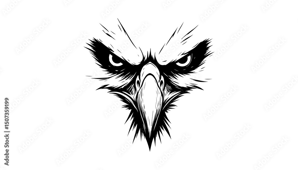 Obraz premium A silhouette of angry eagle face close-up or fierce bird head tattoo On white background