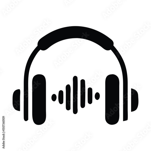 Minimalist Headphones Icon with Sound Wave – Audio and Music Vector Symbol