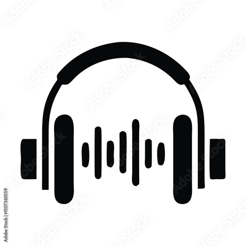 Minimalist Headphones Icon with Sound Wave – Audio and Music Vector Symbol