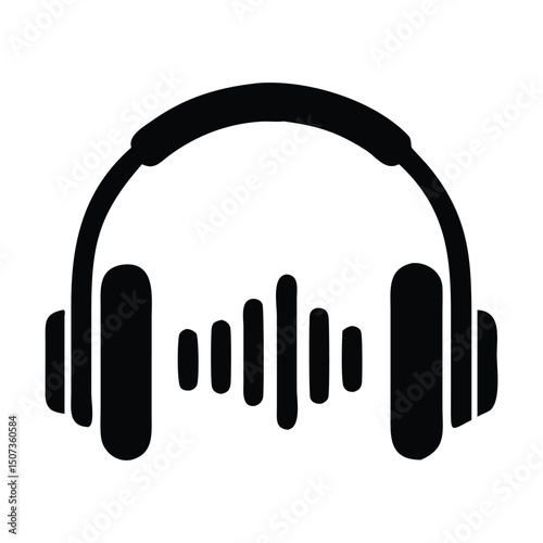 Minimalist Headphones Icon with Sound Wave – Audio and Music Vector Symbol