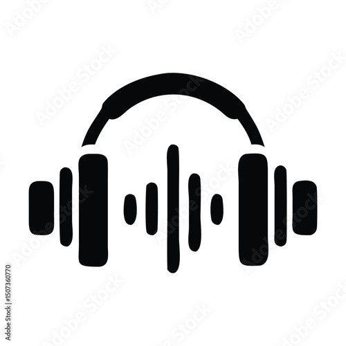 Minimalist Headphones Icon with Sound Wave – Audio and Music Vector Symbol