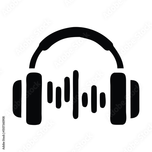 Minimalist Headphones Icon with Sound Wave – Audio and Music Vector Symbol