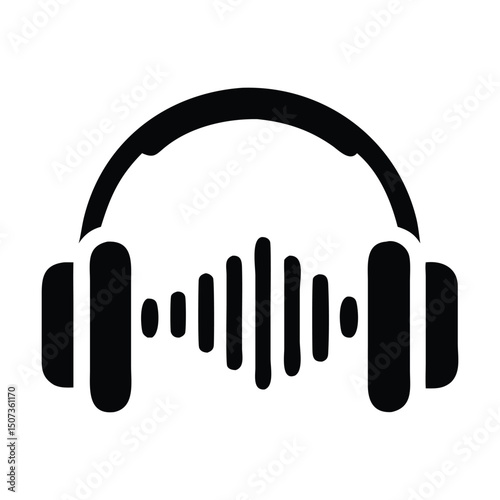 Minimalist Headphones Icon with Sound Wave – Audio and Music Vector Symbol