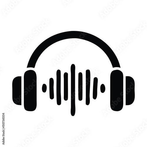 Minimalist Headphones Icon with Sound Wave – Audio and Music Vector Symbol
