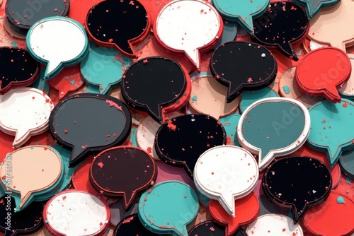 Geometric speech bubble pattern, bold black and white, seamless, abstract