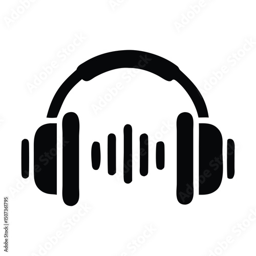 Minimalist Headphones Icon with Sound Wave – Audio and Music Vector Symbol