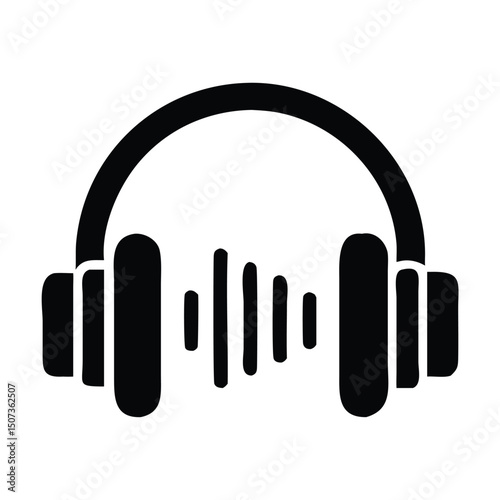 Minimalist Headphones Icon with Sound Wave – Audio and Music Vector Symbol