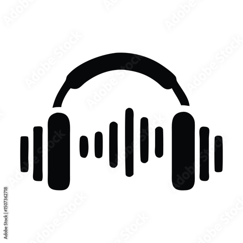 Minimalist Headphones Icon with Sound Wave – Audio and Music Vector Symbol