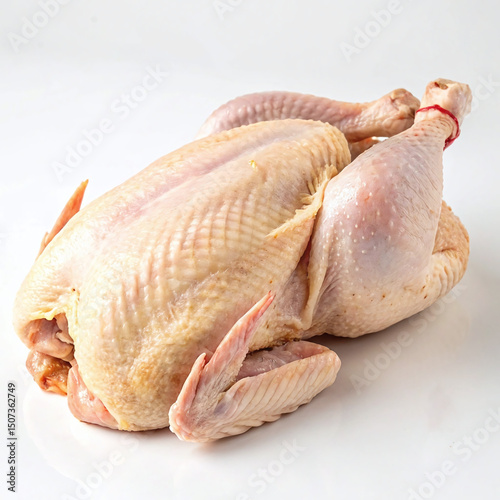 Whole Chicken Raw with Skin and Wings on White Studio  Background photo