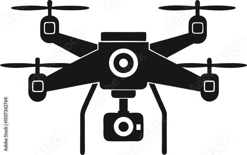 Modern Drone Silhouette Design with Camera on Clean Background