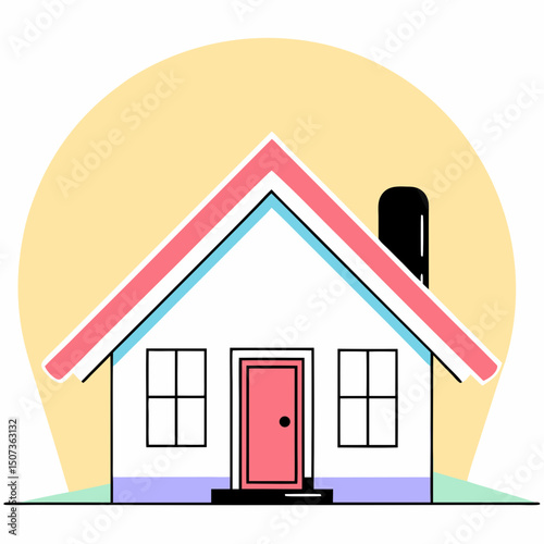 A simple, solid black silhouette icon of a classic house with a roof, door, and chimney, isolated on a transparent background. This versatile vector graphic is perfect for web design, app interfaces, 