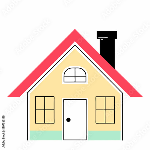 A simple, solid black silhouette icon of a classic house with a roof, door, and chimney, isolated on a transparent background. This versatile vector graphic is perfect for web design, app interfaces, 