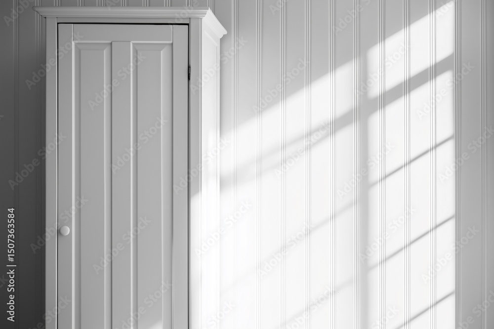 white wardrobe blends with white walls, subtle shadows white wardrobe blends with white walls, subtle shadows