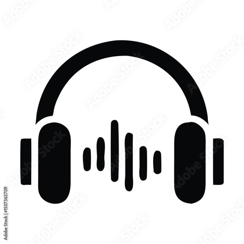 Minimalist Headphones Icon with Sound Wave – Audio and Music Vector Symbol