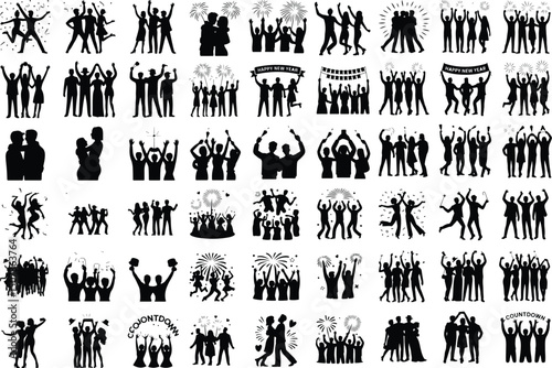 Photography New Year Celebration Crowd Silhouette Set – Party Vector Bundle Happy New Year C