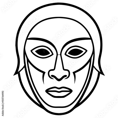 Abstract mask depicting hidden emotions in minimalist line art  
