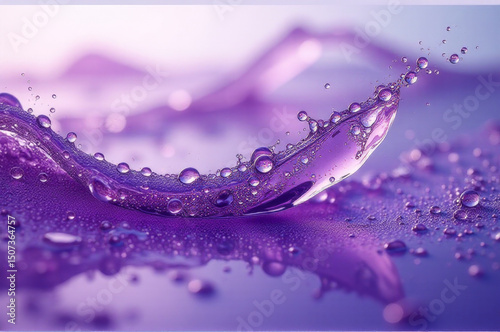 Close-up shot of water droplets on a purple surface, great for abstract or scientific illustrations