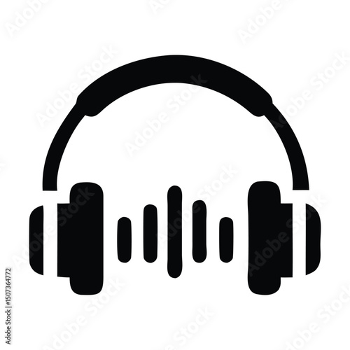 Minimalist Headphones Icon with Sound Wave – Audio and Music Vector Symbol