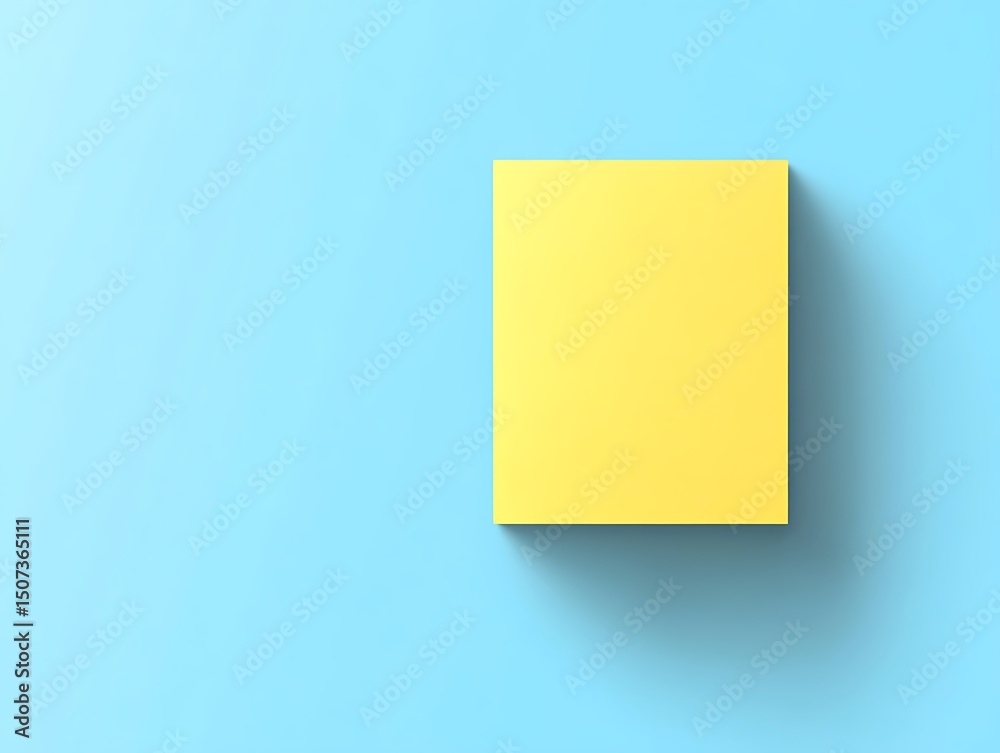 Vibrant yellow note icon on pastel blue solid background, isolated with soft shadow Vibrant yellow note icon on pastel blue solid background, isolated with soft shadow