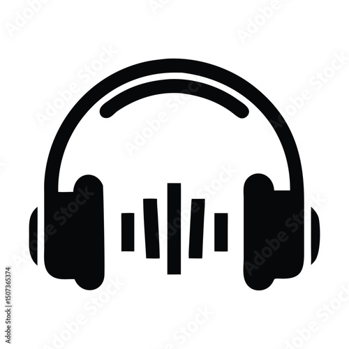 Minimalist Headphones Icon with Sound Wave – Audio and Music Vector Symbol