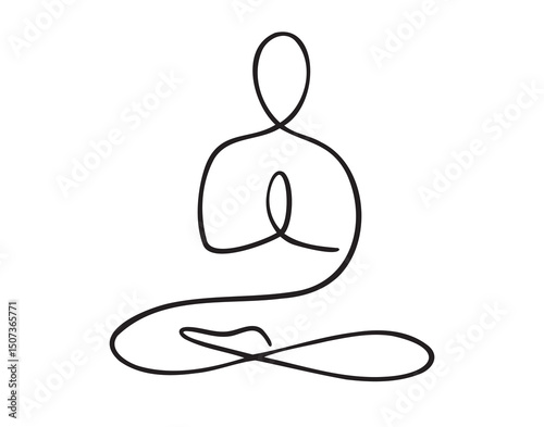 Yoga lotus pose one line abstract minimalist yoga person. yoga icon doodle hand drawn. Outline drawing yoga lotus pose line clipart symbol