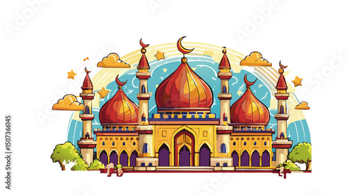 Peaceful Mosque with Stunning Blue Dome and Minarets
