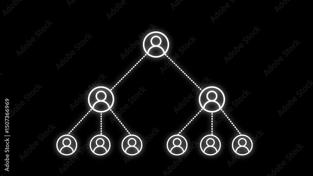 Illuminated neon hierarchy diagram depicting a company team or organizational structure