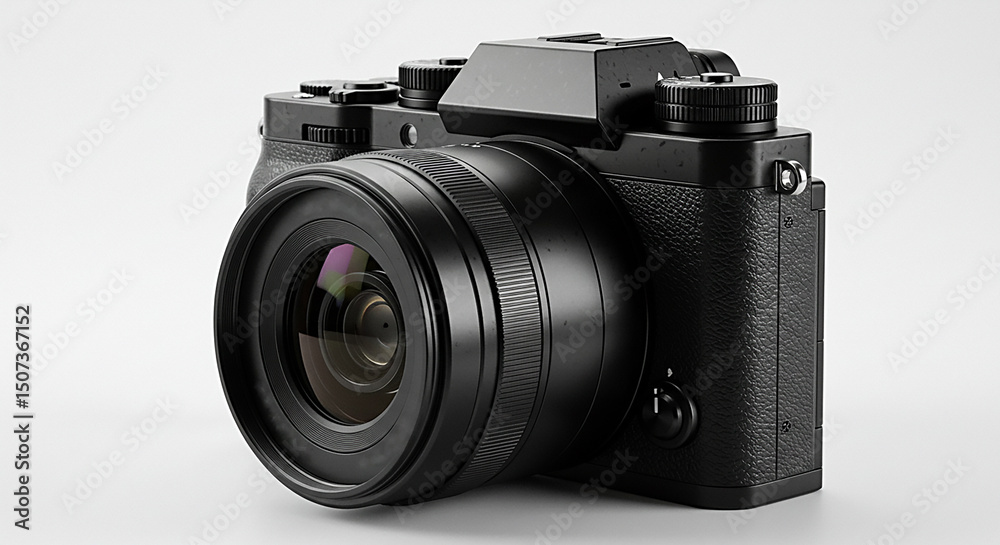 Fototapeta premium Sleek Black Digital Camera with Large Lens for Photography