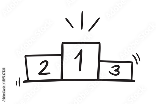 winner podium icon doodle hand drawn. Outline drawing winner podium 1, 2, 3 place line clipart symbol