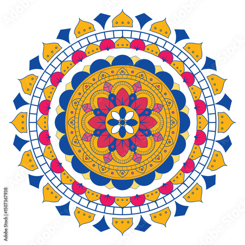 Mandala art design also called rangoli, decorative elements on white background