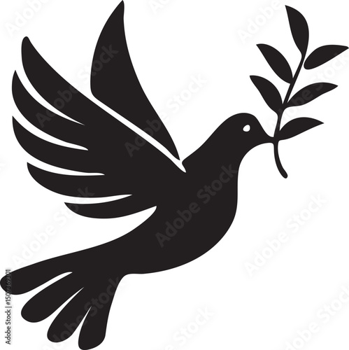 Peace Dove with Olive Leaf Vector Silhouette