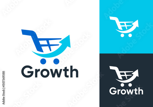 shopping cart with arrow logo. fast growth online shop symbol vector design