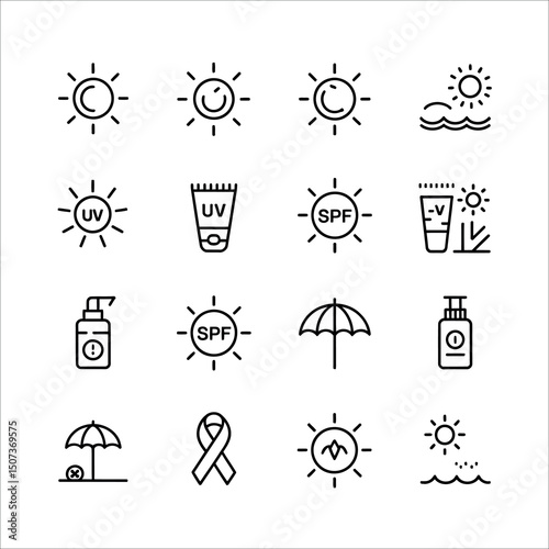 set of icons for sun proector,sun,uv,awarness,sunscream