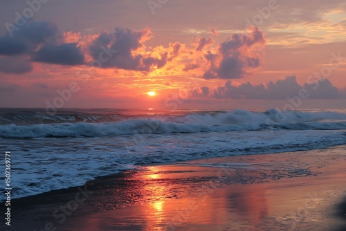 Photographic view of sea with sunset hues  
 photo
