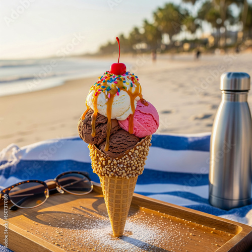 Ice Cream Cone on Beach The Perfect Summer Treat