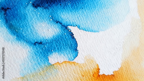Abstract Watercolor Painting Blue Orange Hues Texture Background Design Art