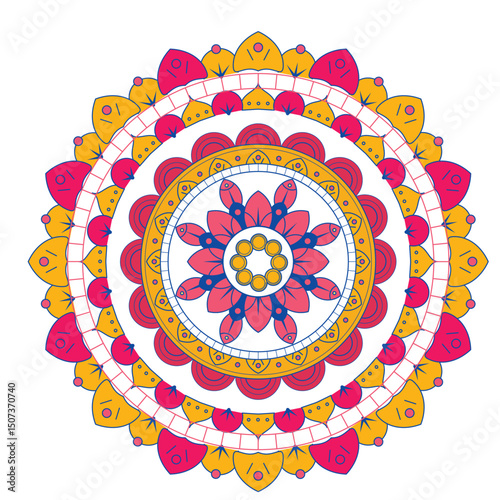 Mandala art design also called rangoli, decorative elements on white background