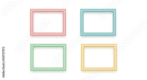 Pastel Rectangular Frames: Set of Four Empty Picture Frames for Design Projects