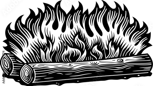 Vector linocut Burning fire