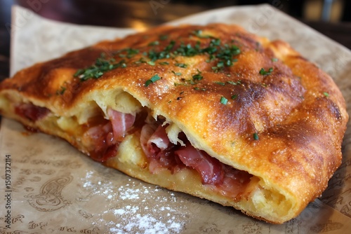 Closed fried pizza fritta Neapolitan style capture  
 photo