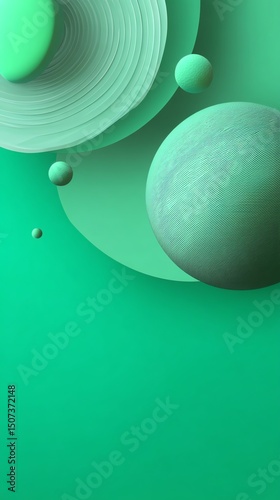 Abstract Green Sphere Background: Modern Minimalist Design with Textured Spheres and Circular Elements