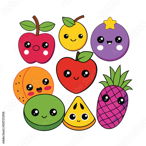 A cute, smiling cartoon red apple with a leaf.