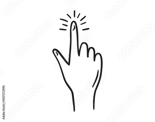 finger pointing icon doodle hand drawn. Outline drawing tapping with finger on the screen line clipart symbol. finger touch