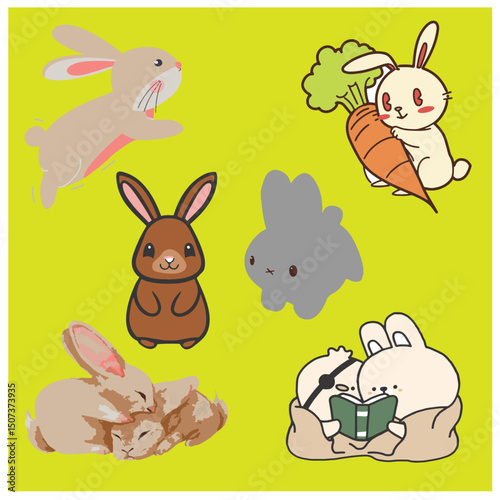 Rabbit colour vector set 7