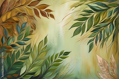 Nature-inspired background concept, leafy textures, earthy colors, calm and organic vibe