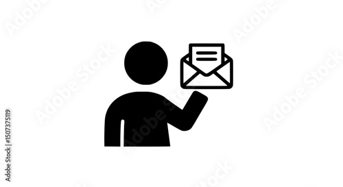 Man holding envelope black and white icon